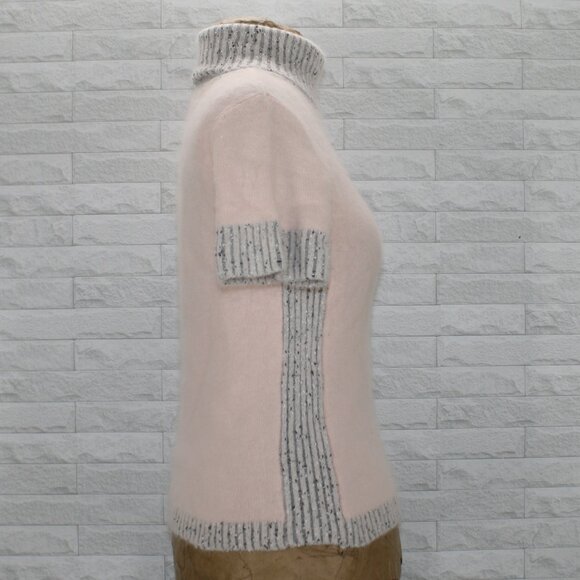 JIAMANSI Sweater Angora Blend Knit Short Sleeve Pastel Pink Gray Colorblock XS - Picture 3 of 12